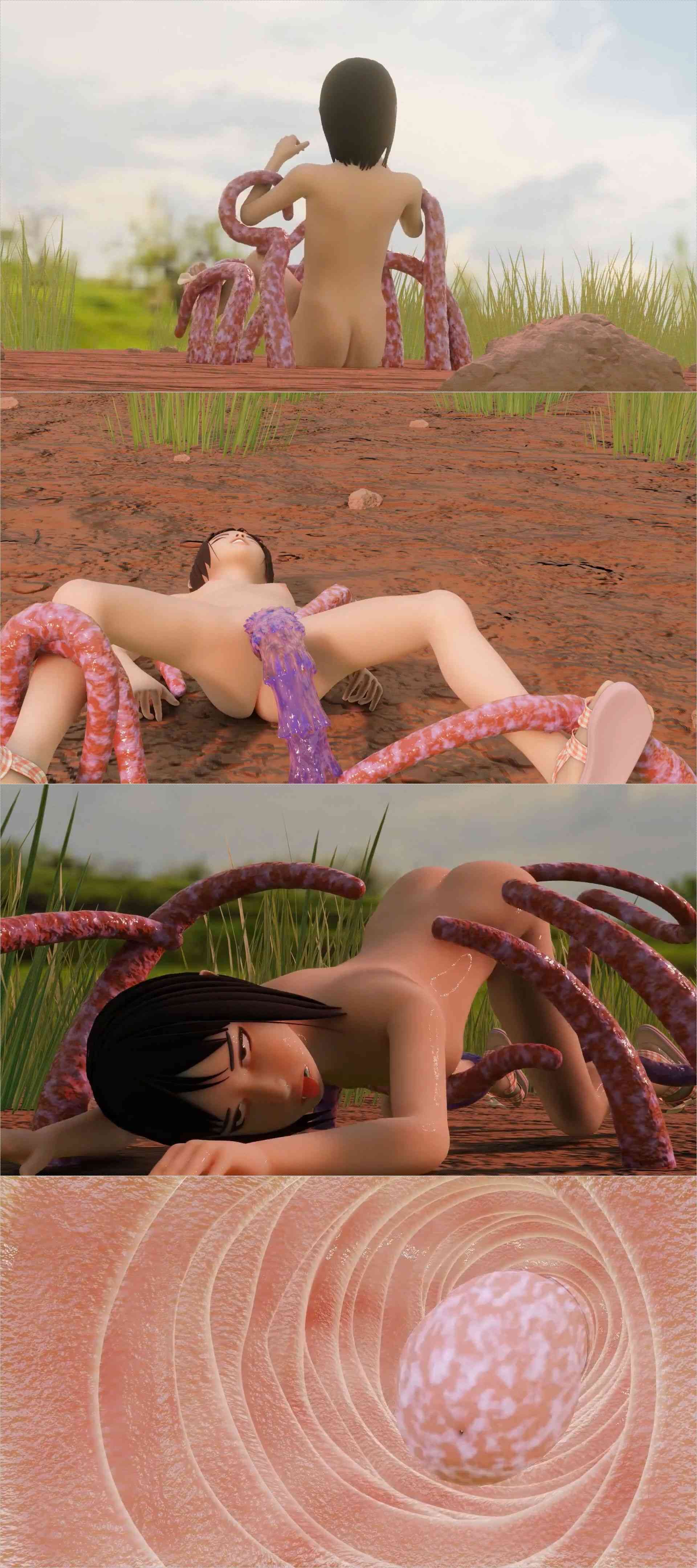 触手×少女 オシッコしてただけなのに（湖畔の家）-動画画像