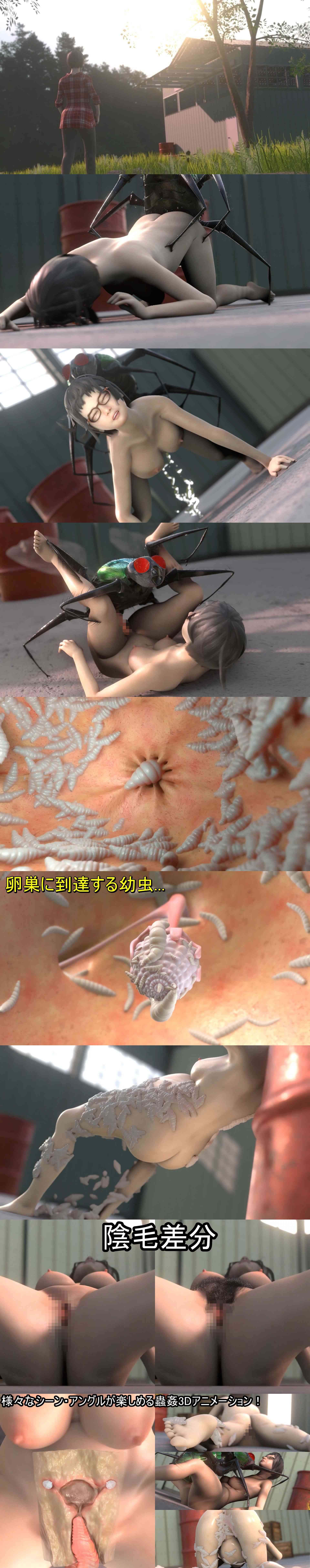 巨大バエに孕まされる眼鏡っ子JK（湖畔の家）-動画画像