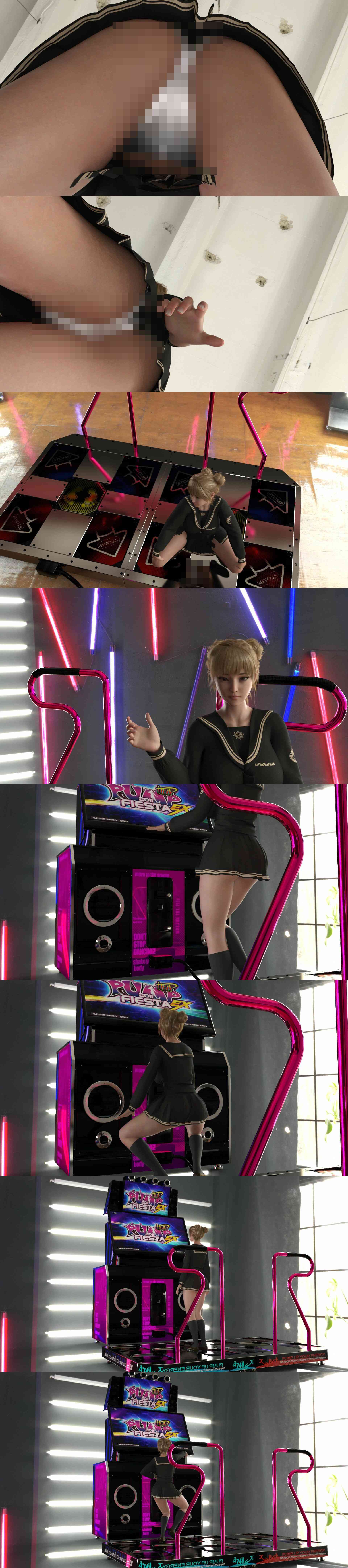 パンツパンツレボリューション！学校近くのゲーセンに寄ってダンスゲームに興じる廻里。ところがゲーム筐体に真下から隠しカメラが仕掛けられており、スカート内を盗撮される被害に遭う（PV01:純白パンティ）（Libido-Labo）-動画画像