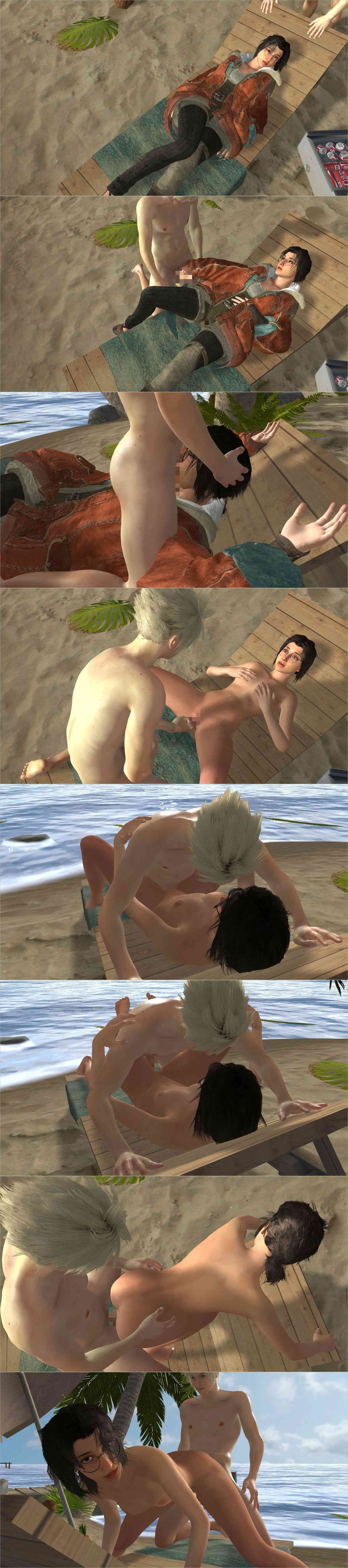モンスターハンターワイルドのアルマとFF7のクラウド南国セックス「狩るぞーーー！？」（ローズ志向）-動画画像